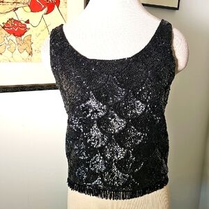 Black Sequin Sleeveless Top By‎ Saks Fith Avenue. 1950's. Back Zipper. Small